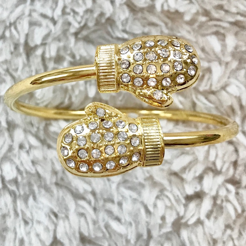 Crystal Embellished Gold Mitten Bracelet